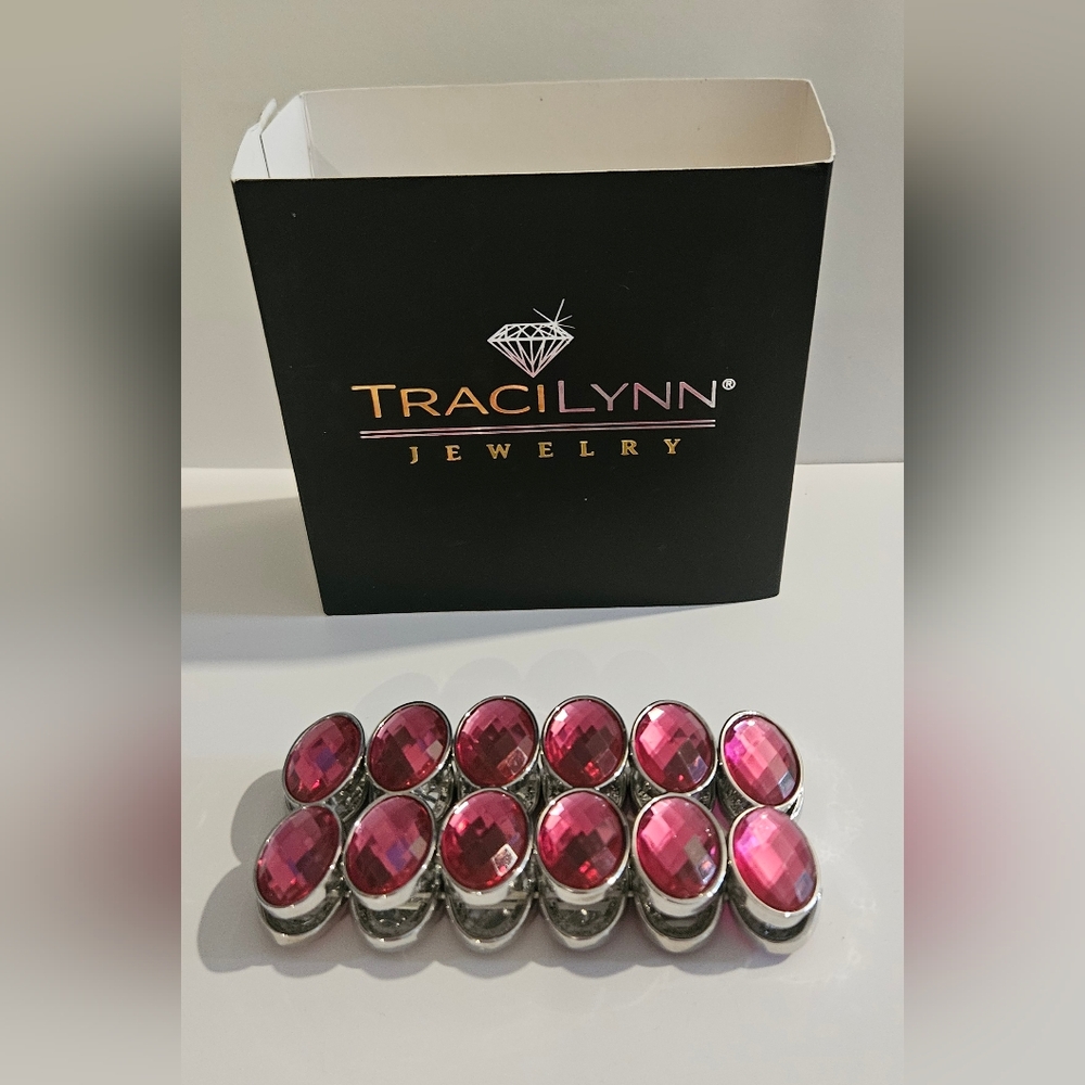 Traci Lynn Silver and Pink Brooch Set